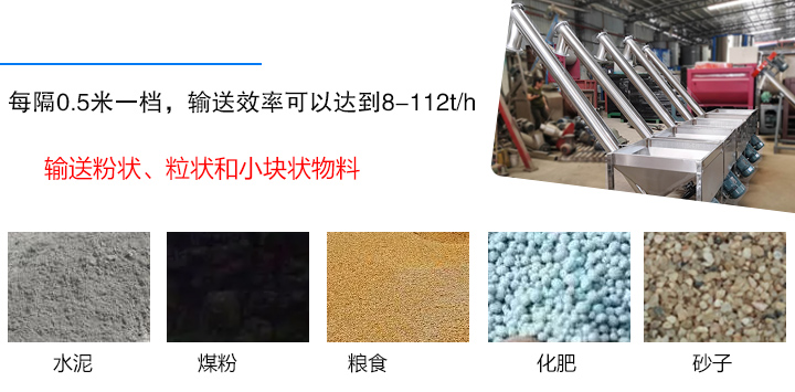 輸送粉狀、粒狀和小塊狀物料，如水泥、煤粉、糧食、化肥、灰渣、砂子等